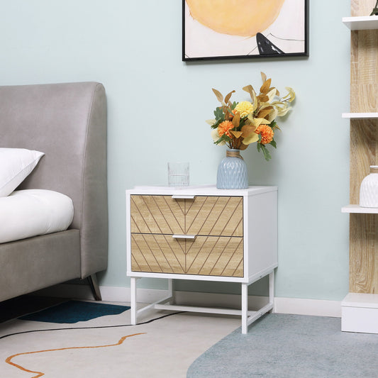 Modern Bedside Table  - White and Oak
