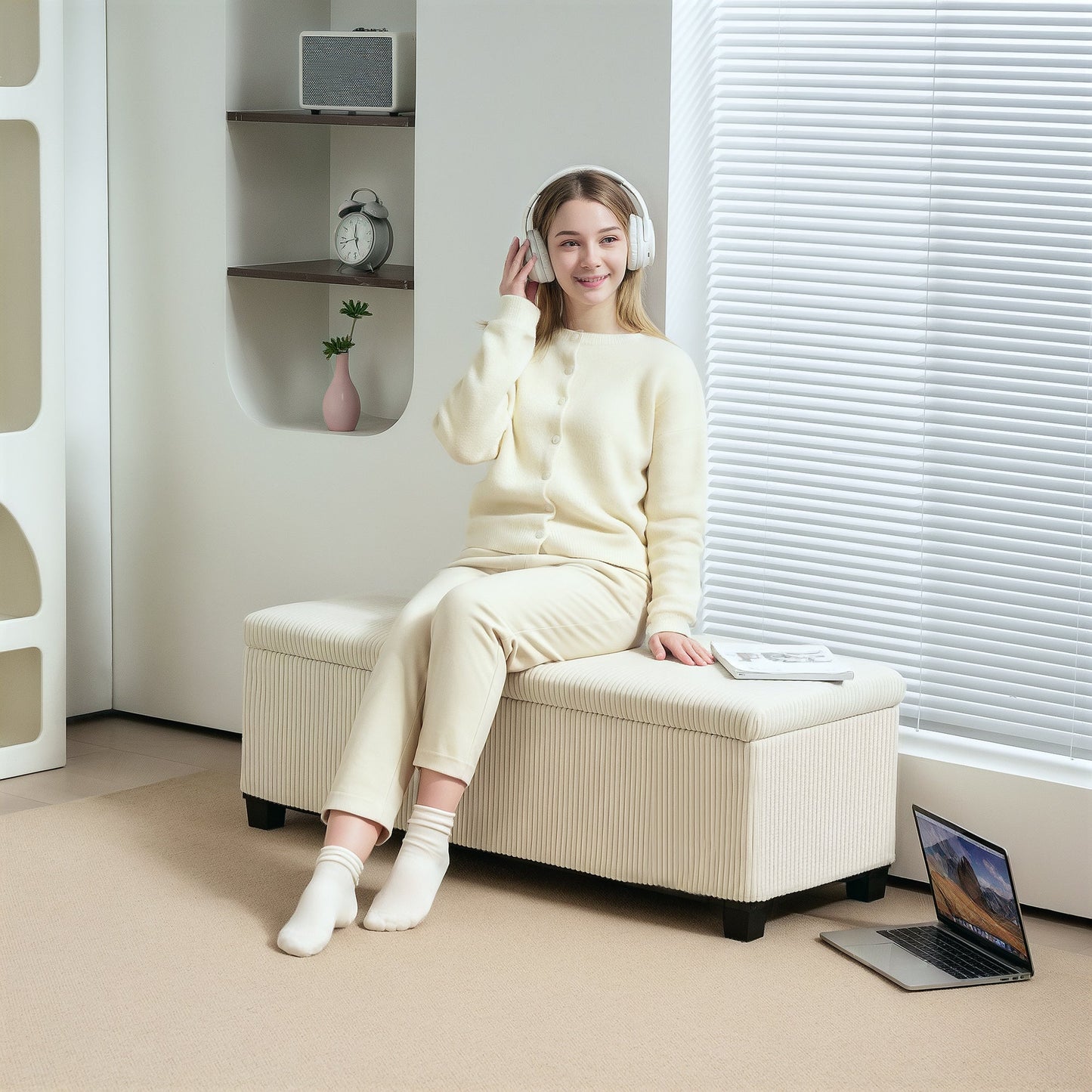 Storage Ottoman Bench, with Removable Lid