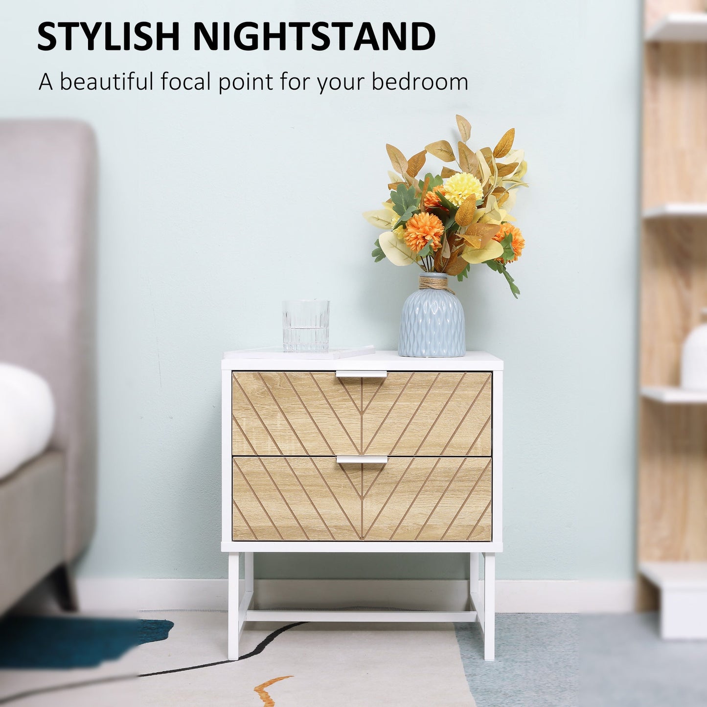 Modern Bedside Table  - White and Oak