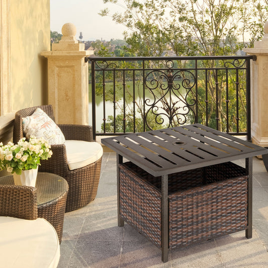 Outdoor Rattan Patio Coffee Table- Brown