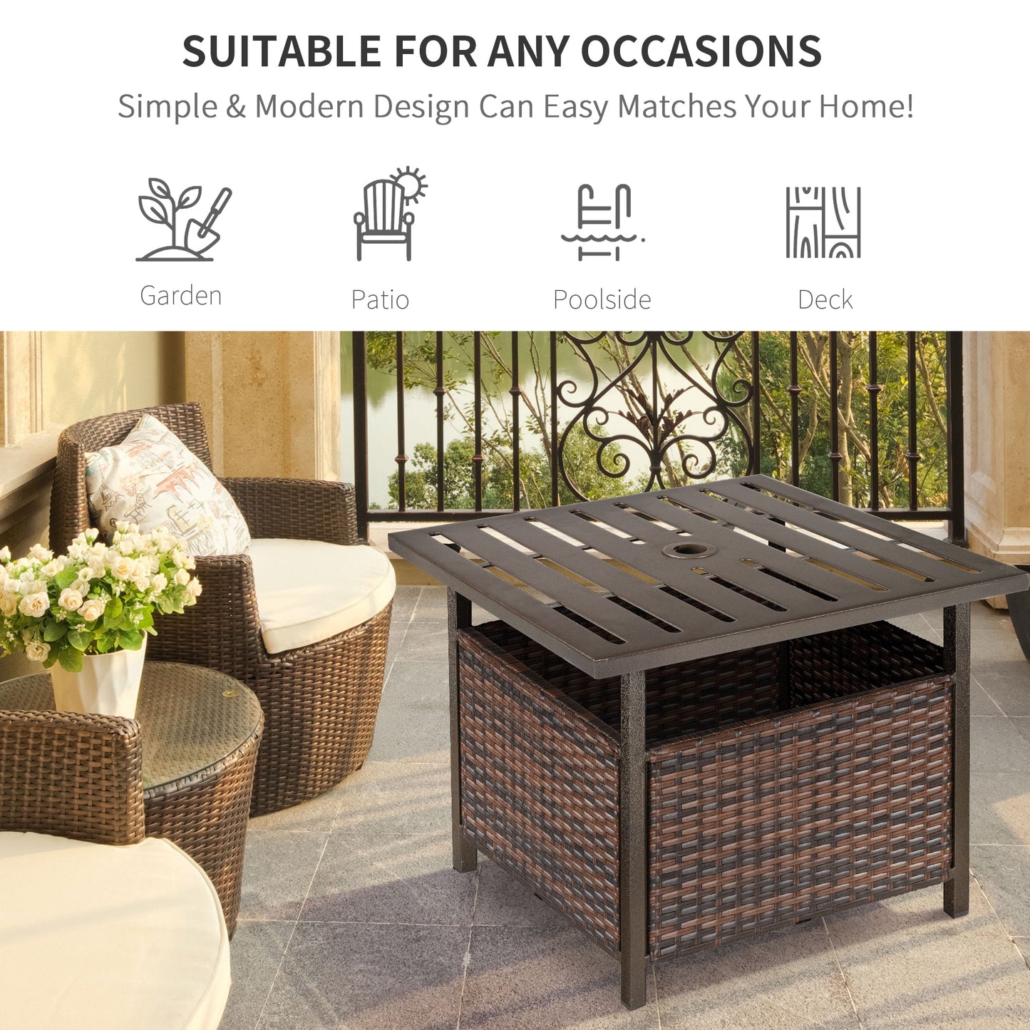 Outdoor Rattan Patio Coffee Table- Brown