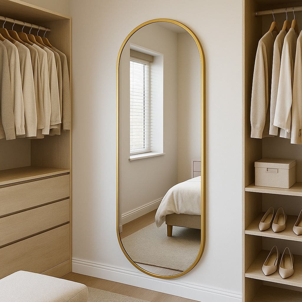 Full Length Gold Metal Runway Oval Mirror