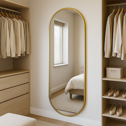 Full Length Gold Metal Runway Oval Mirror