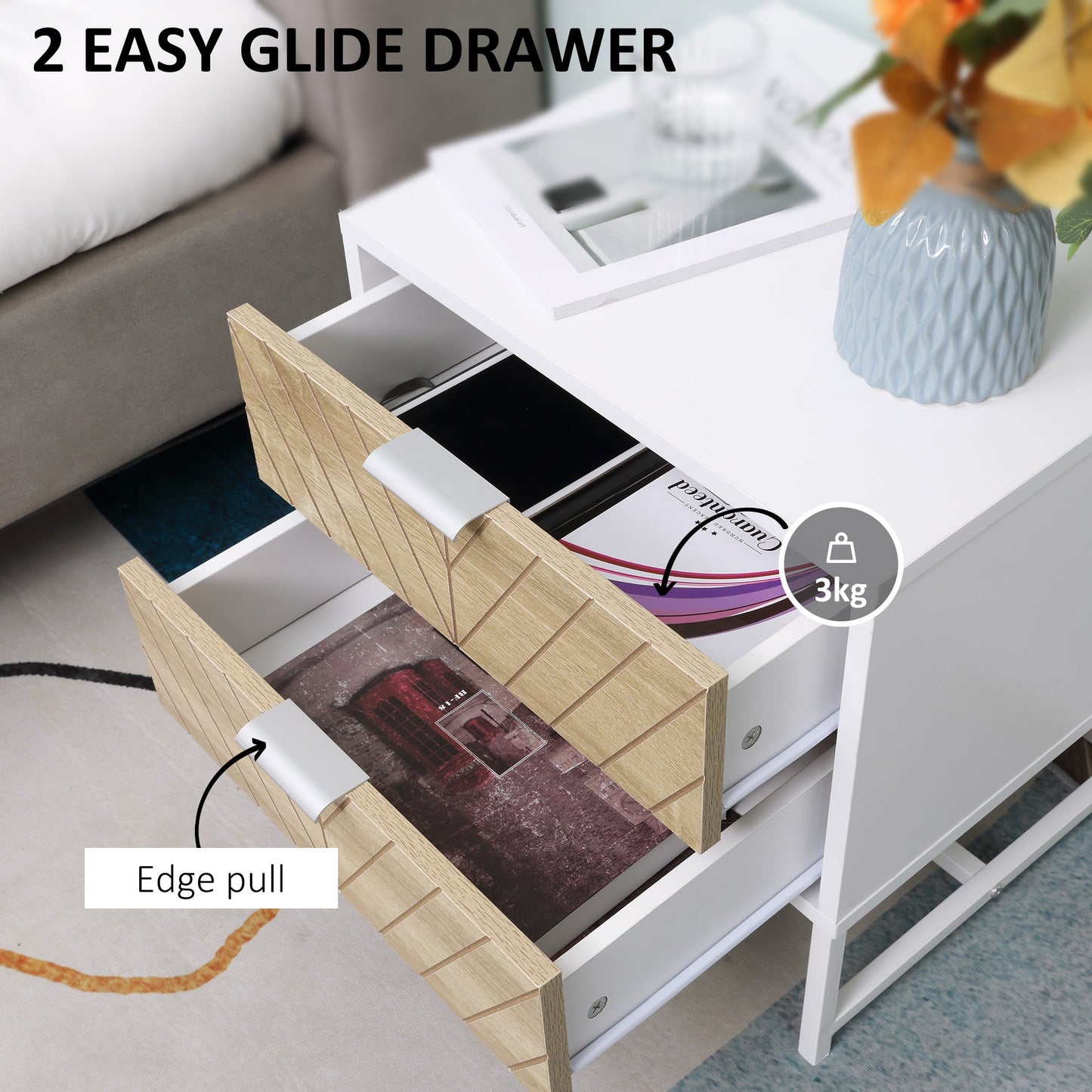 Modern Bedside Table  - White and Oak
