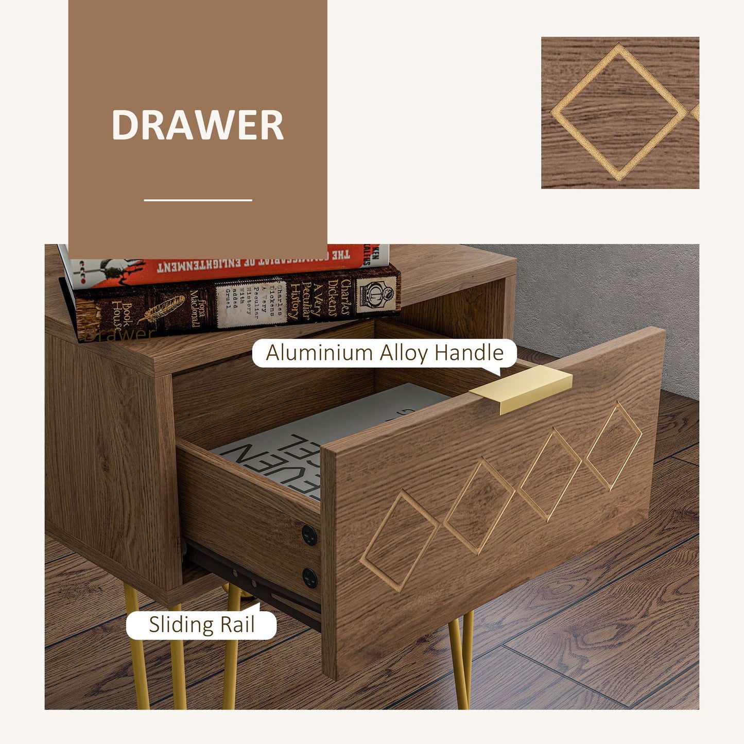Wooden Bedside Table - Faded Wood Effect