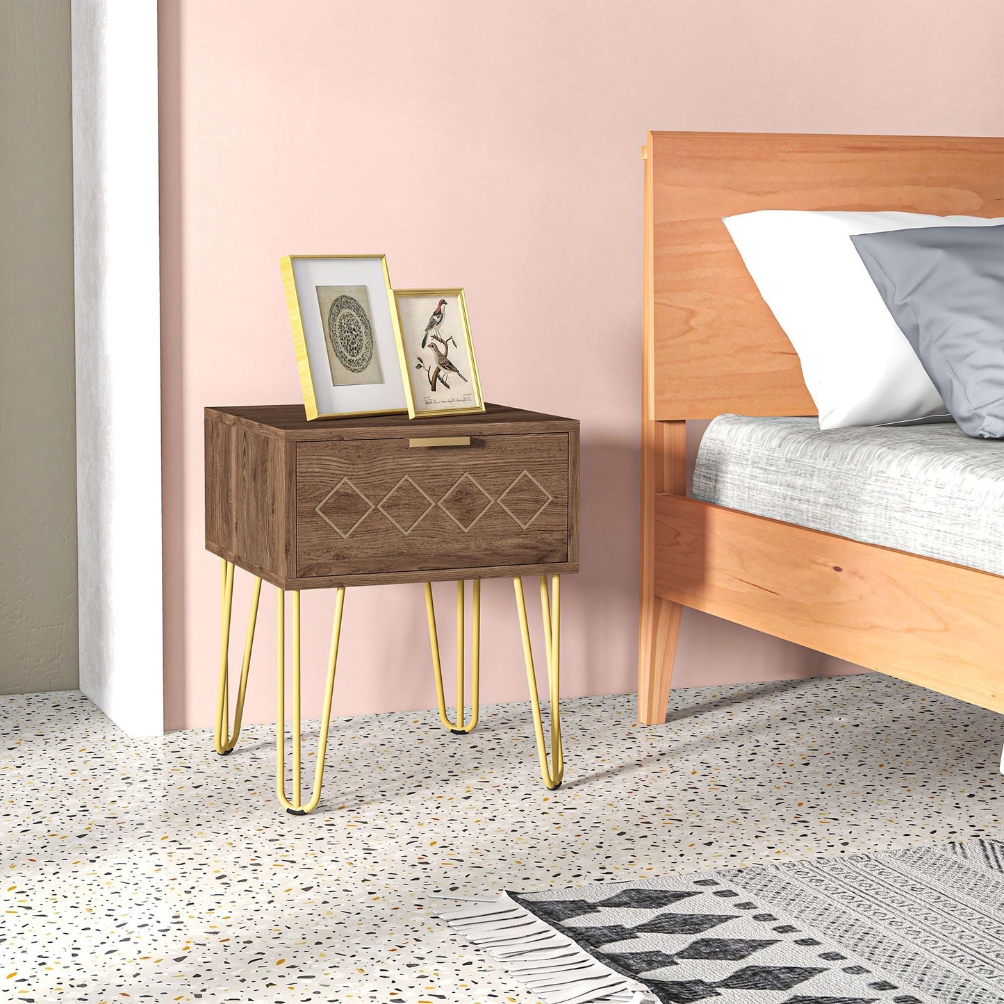 Wooden Bedside Table - Faded Wood Effect